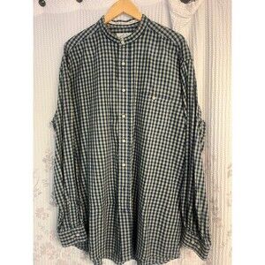 90s Shelter Island Cotton Block Checked Band Collar Button Down Shirt XLT